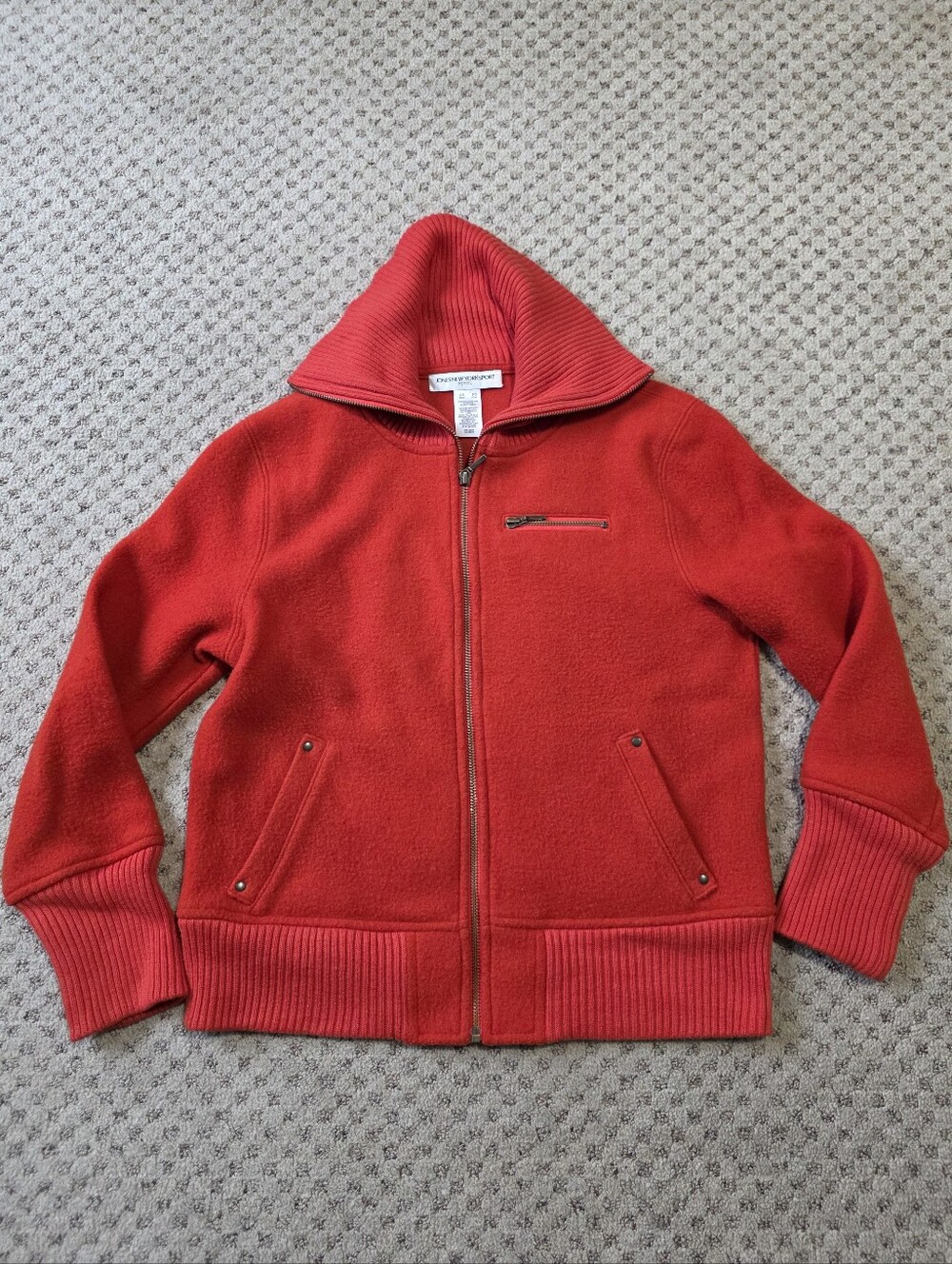 Jones New York Orange Full-Zip Wool Blend Bomber Style Jacket